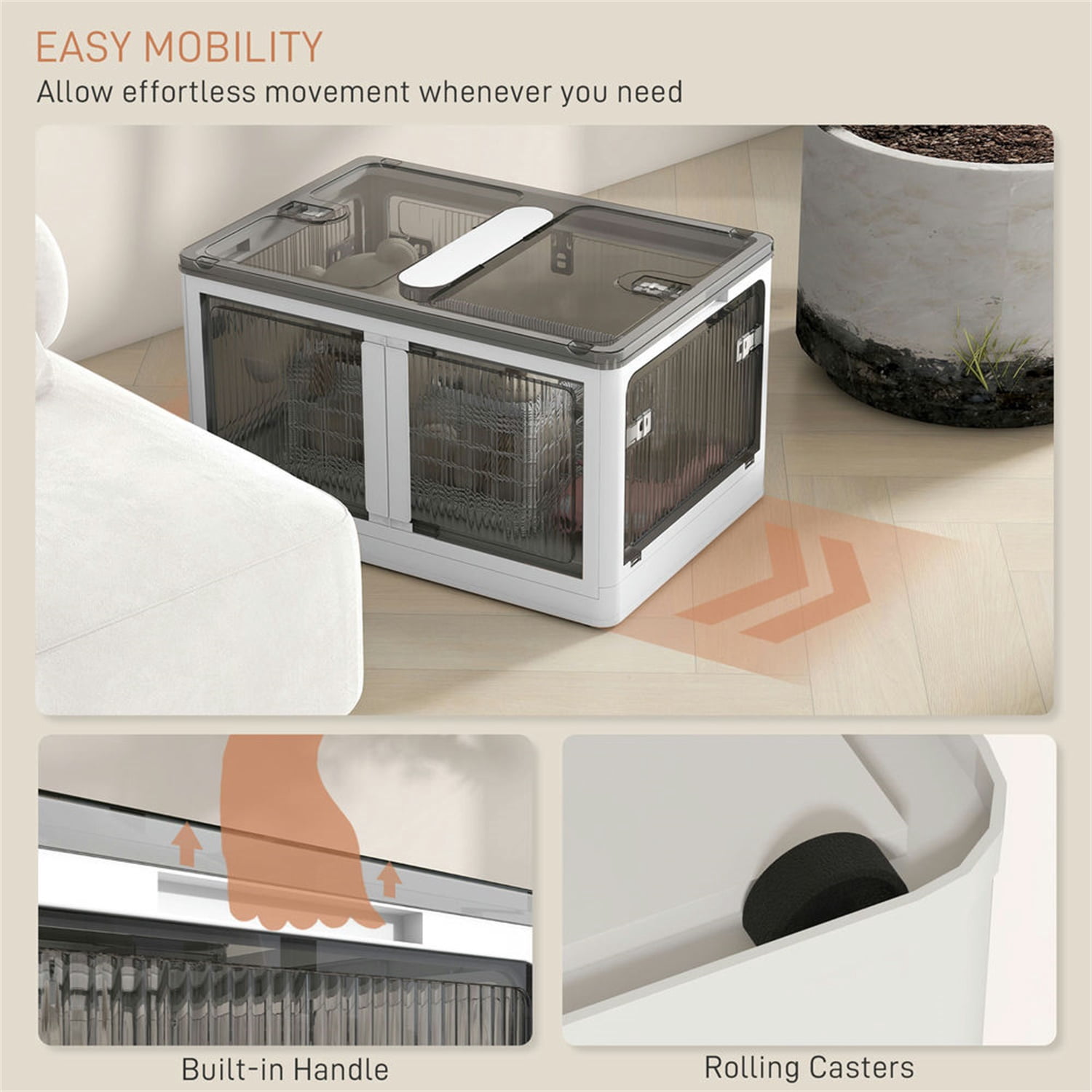 Hommoo Furniture,Stackable Storage Bins with Lids, Collapsible Closet Organizers and Storage, Plastic Drawer Storage Container on Wheels with 5-Sided Access, Doors for Blankets,White