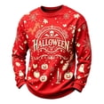 thumbnail image 2 of Mens Retro Fall Halloween Splatter Detail Graphic Cotton Blend Crewneck Sweatshirt Jack O Lantern Holiday Casual Long Sleeve Pullover Red S, 2 of 4