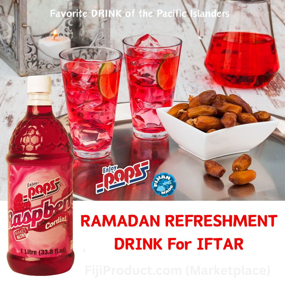 RAMADAN REFRESHMENT DRINK (For Iftar) Beverage Base Raspberry Cordial (Pack Of 1 x 33.8 Oz) Delicious Raspberry Flavor Drink Enjoy POPS®