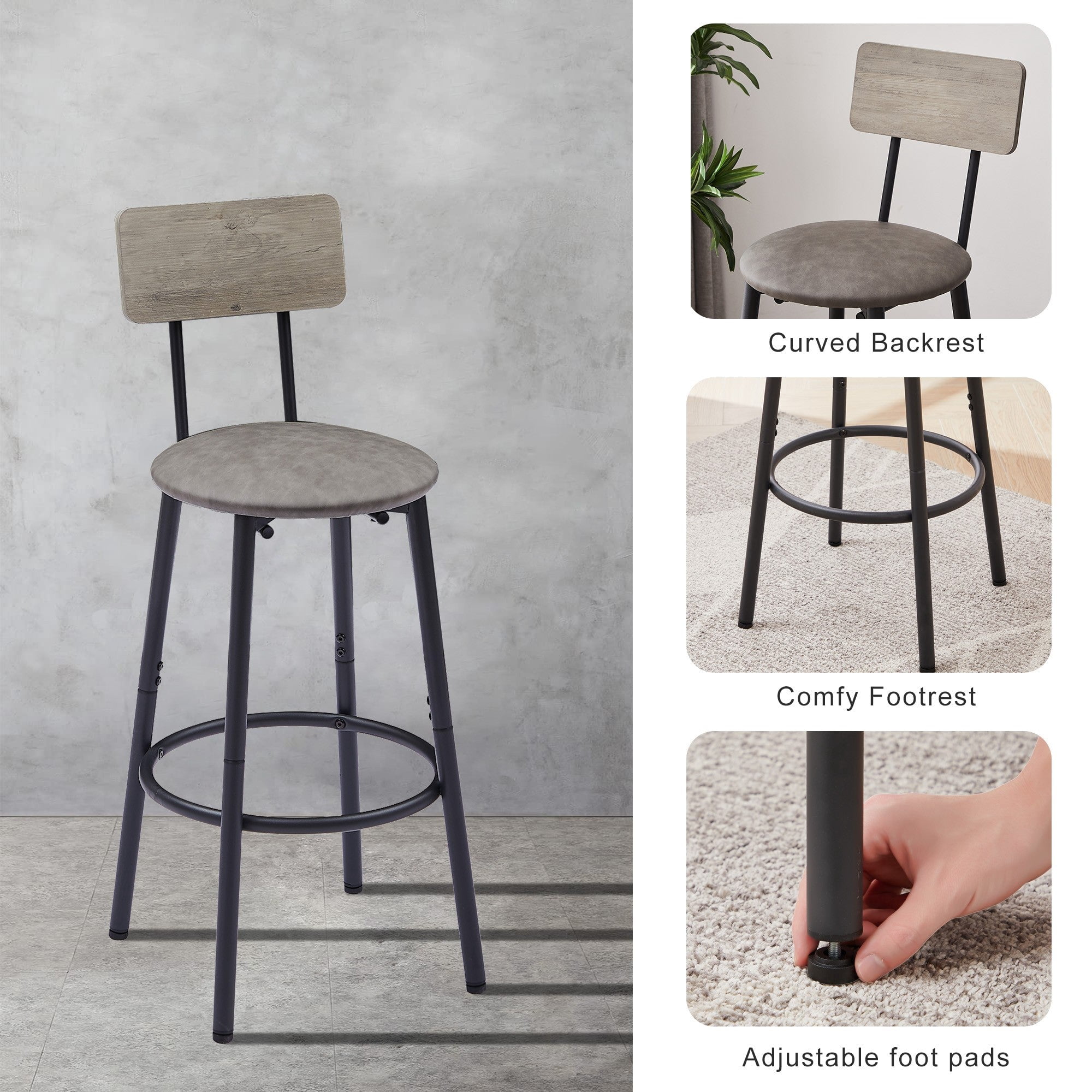 Sailvan Bar Table Set with 2 Stools, PU Soft Seat with Backrest