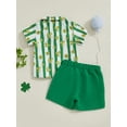 thumbnail image 4 of aturustex Little Boys 2pcs Irish Shorts Outfits 6M 12M 18M 2T 3T 4T Toddler Clover Striped/Plaid Bow Tie Shirts Short Sleeve T-shirts Lapel Button-up othes Summer Beachwear for Holiday Party, 4 of 7