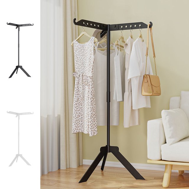 Bowayaoa Rotating Clothes Drying Rack Floor Standing Foldable Laundry Drying Rack 360 Degree Rotatable Drying Rod Self Supporting Stable Clothes Rack for Bedroom Balcony Hanging Clothes and Bags
