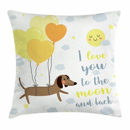 I Love You Throw Pillow Cushion Cover, Cute Dog with Balloons and Hearts Sun Clouds Puppy Baby Best Friends, Decorative Square Accent Pillow Case, 16 X 16 Inches, Yellow Cocoa Blue Grey, by (Best Love Heart Images)