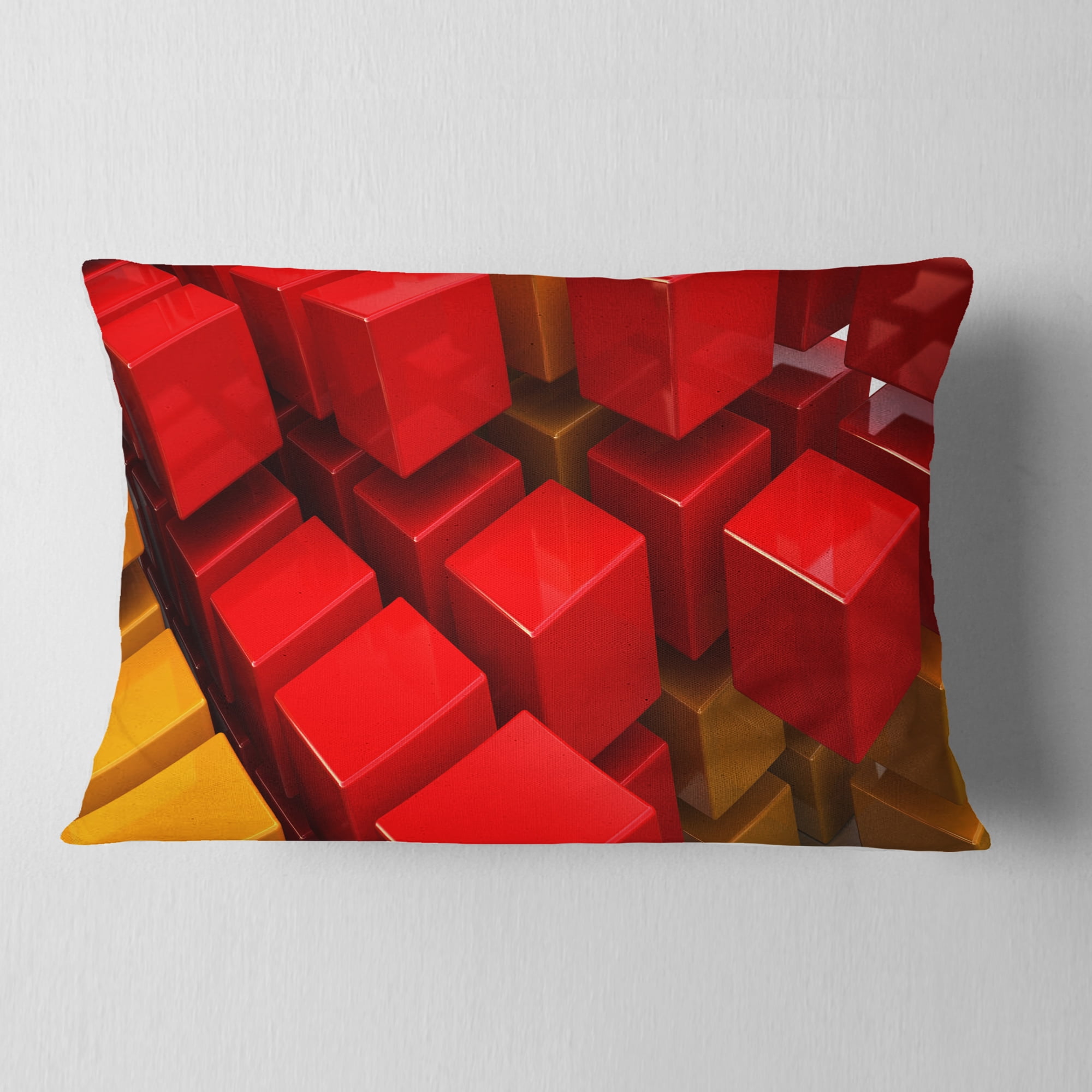 Designart Fractal 3D Red N Yellow Cubes - Contemporary Throw Pillow - 12x20