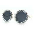 thumbnail image 5 of Womens Pearl Bling Round Circle Oversized Metal Rim Wave Arm Sunglasses Gold - Black, 5 of 8