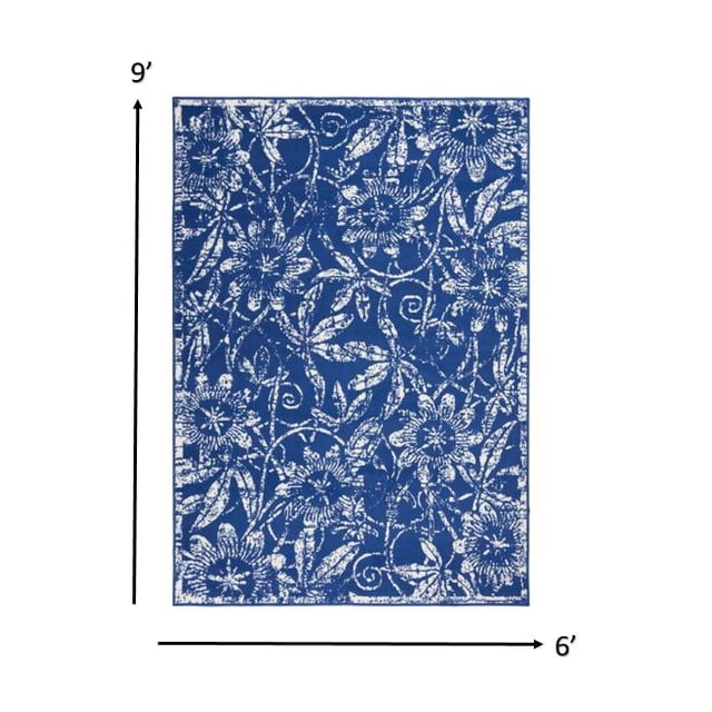 homeroots home decor 385849 6’ x 9’ Navy and Ivory Floral Vines Area Rug