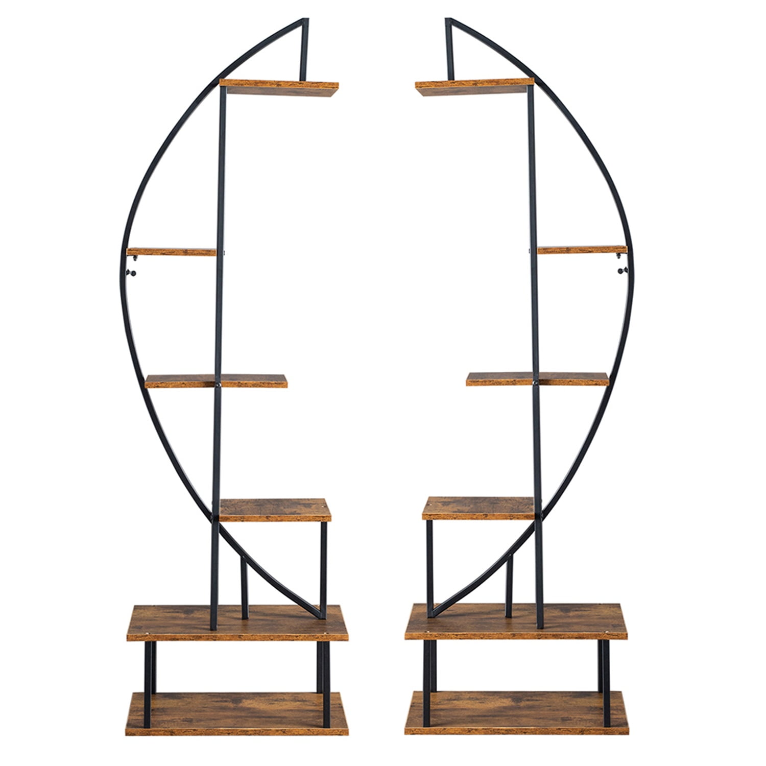 Kepooman 2pcs 6-Tier Plant Stand, Half Moon Shape Ladder Plant Stands for Garden Balcony, Black Display Shelf
