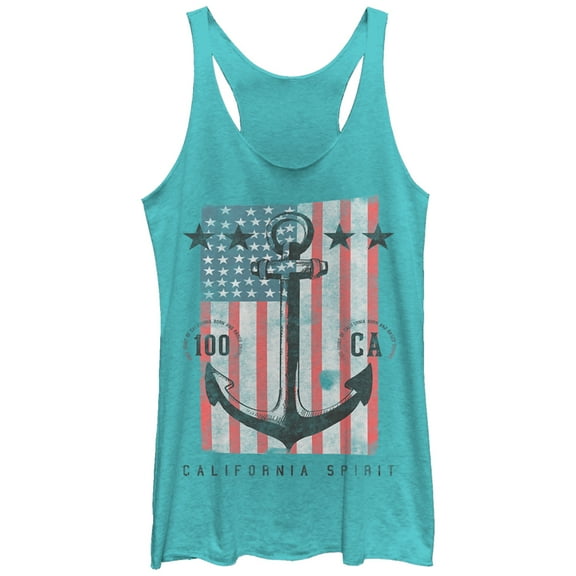 Women's Lost Gods Fourth of July  Anchor American Flag  Racerback Tank Top Tahiti Blue Large