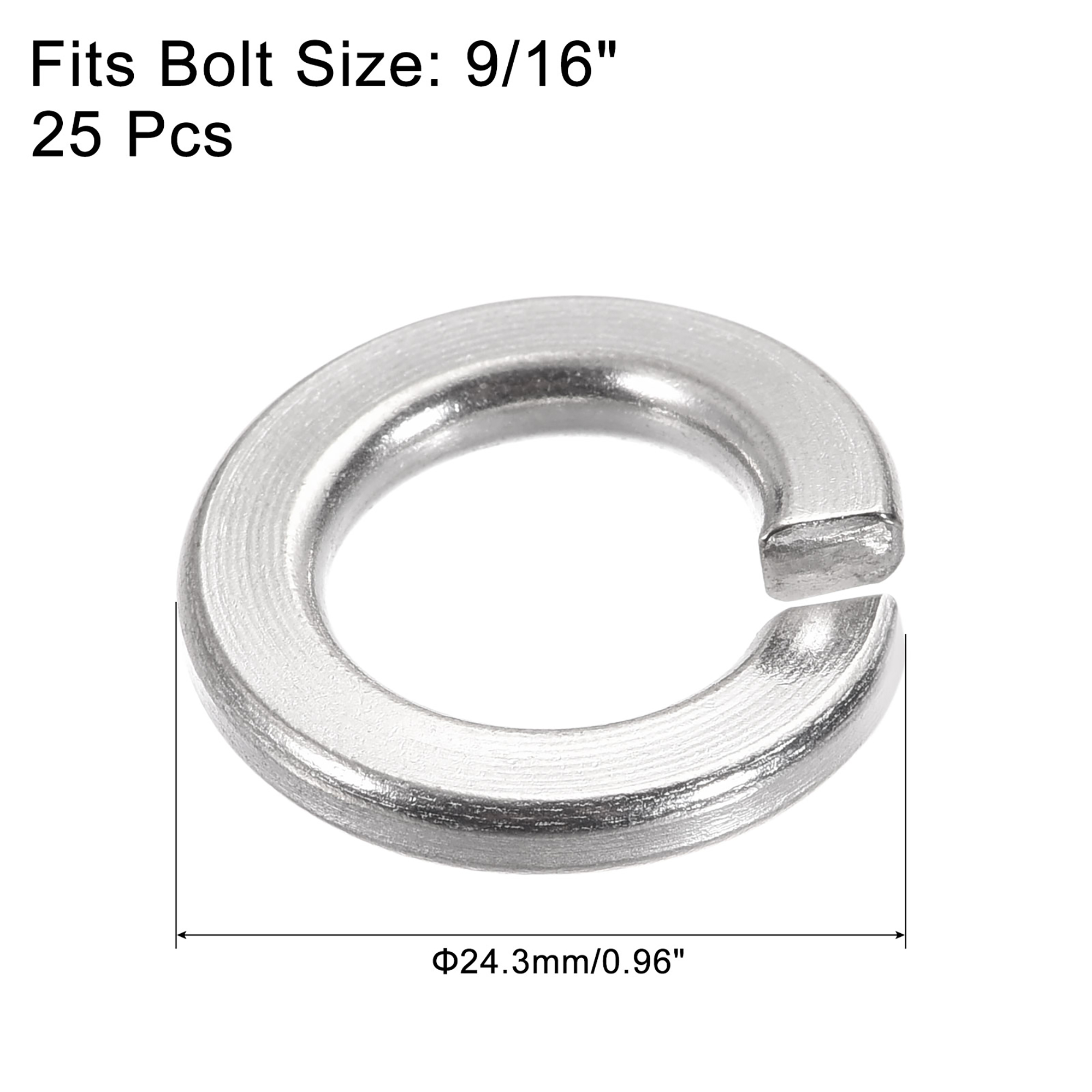 Uxcell 9/16-Inch 304 Stainless Steel Split Spring Lock Washer 25 Pack - image 2 of 5