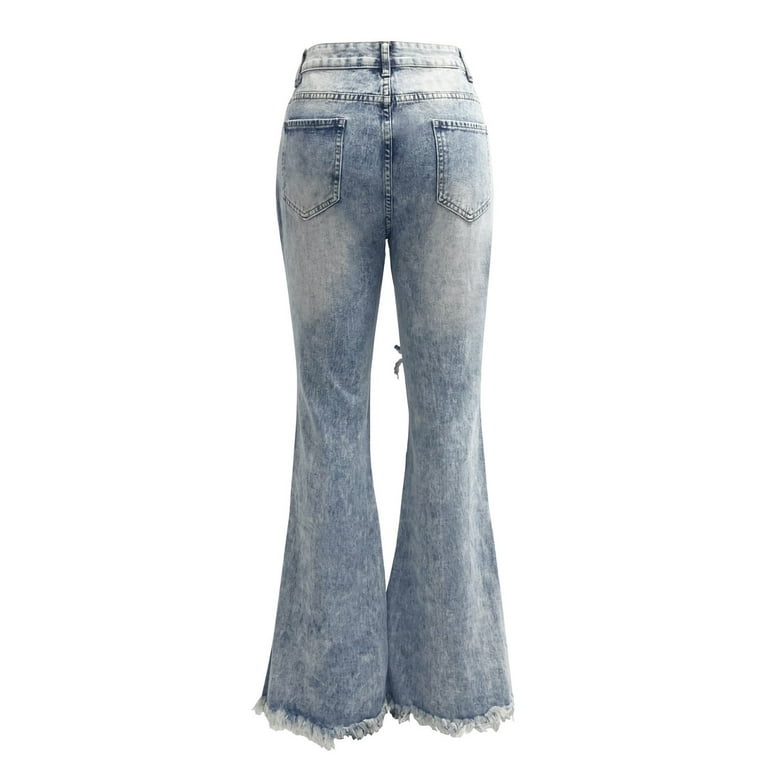 Fashion Ripped Blue Y2K Flare Jeans For Girls Female Casual Womens