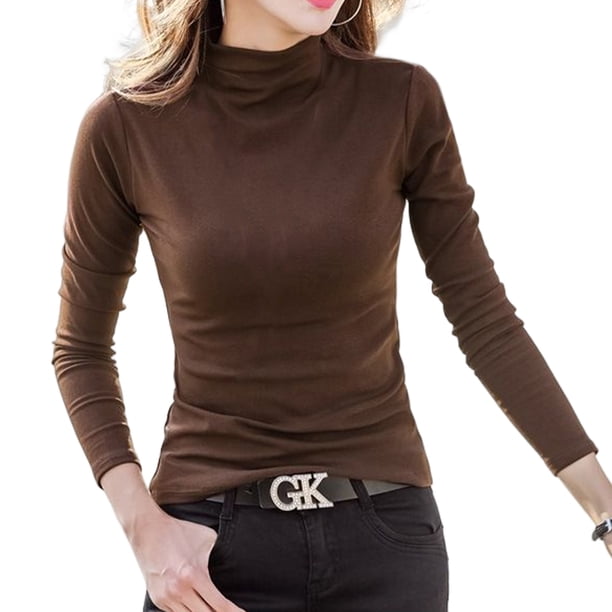 Minnieouse Camiseta para mujer, ropa interior cómoda de algodón con medio cuello y manga larga, jersey, abrigo ligero, delicado, Simple, maleable Prendas para la parte del cuerpo Café Café L Minnieouse AP013430-05