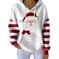thumbnail image 2 of CAIVO Sweatshirts Women Ribbed Hoodie Soft Comfort Adjustable Drawstring Front Pocket Cute Santa Face Print Striped Sleeve Patchwork Pullover Hoodie Christmas Holiday Casual Streetwear Holiday Tops, 2 of 4