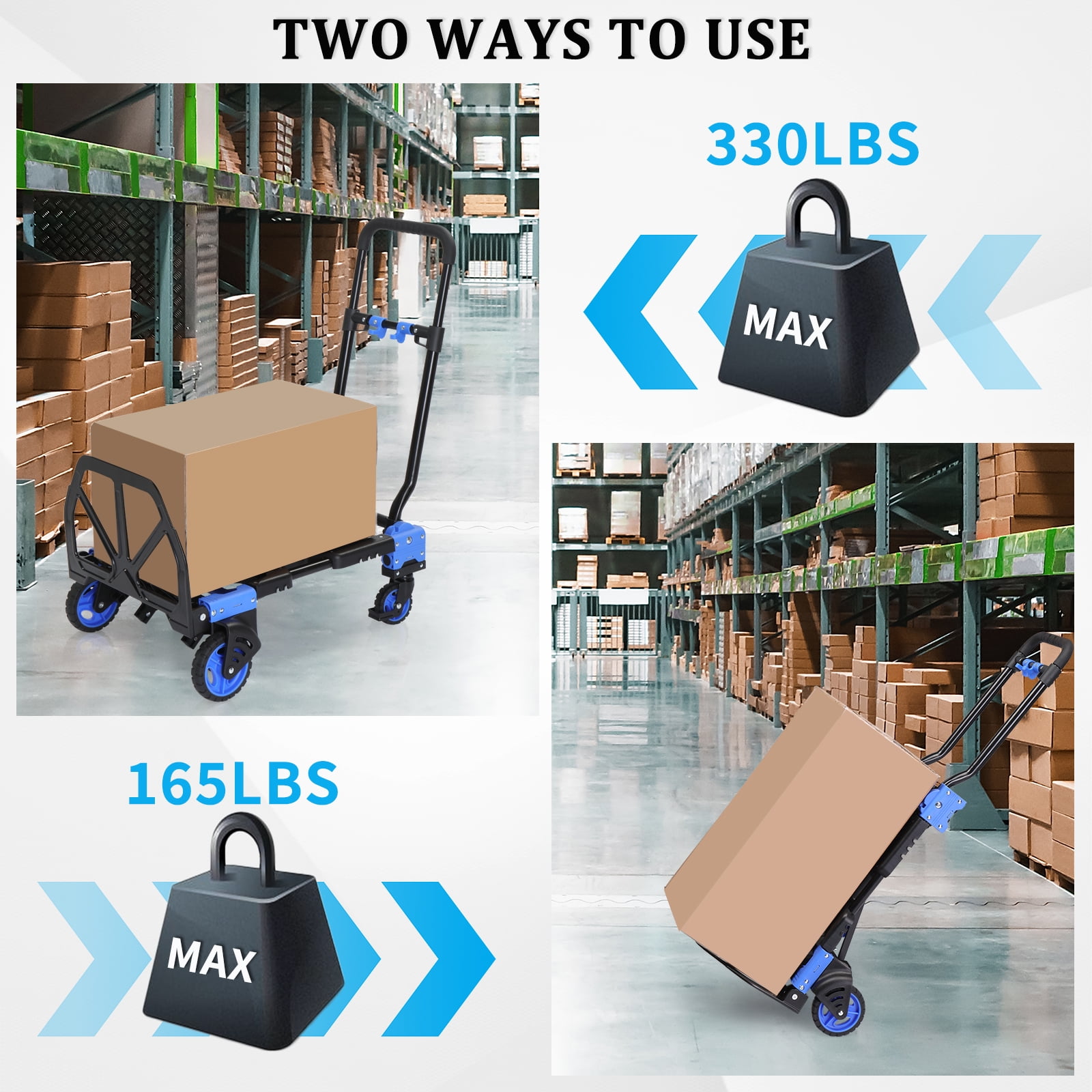 Ktaxon 2 in 1 Portable Hand Truck Hand Cart, Foldable Dolly, 330LB Capacity, with Retractable Handle