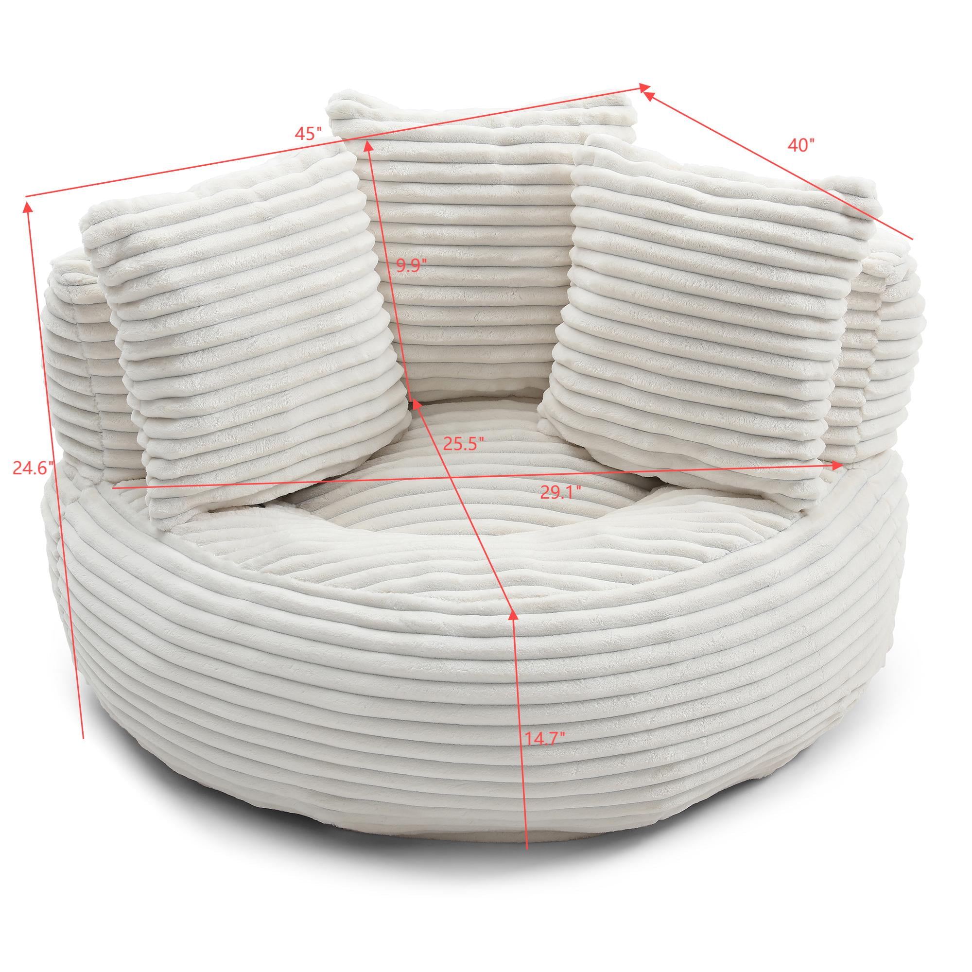 Eyisean 45" Corduroy Giant Bean Bag Chair, Comfy Lazy Sofa with Armrests & 3 Pillows, Oversized Bean Bag Couch with Deep Seat, Lounge Floor Sofa for Adults, Living Room, Bedroom Reading