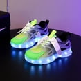 thumbnail image 2 of Mesh Tennis Shoes for Boy Girl Kids Light up Shoes Color Block Strappy Sneakers Breathable Soft Footbed Comfortable Walking Shoes Green 9.5 Toddler, 2 of 5