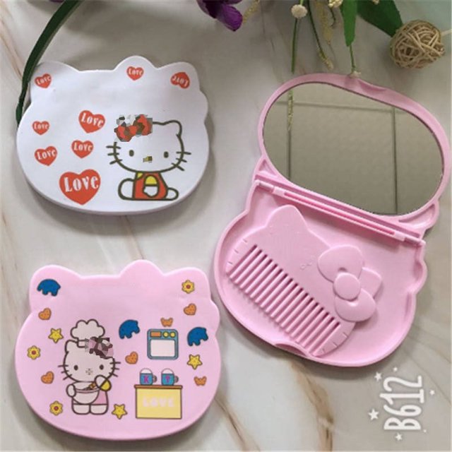 Espejo de tocador compacto de mano para niños, bonito bolso de bolsillo, espejo cosmético con peine, espejo de maquillaje de cartón para viaje para niñas