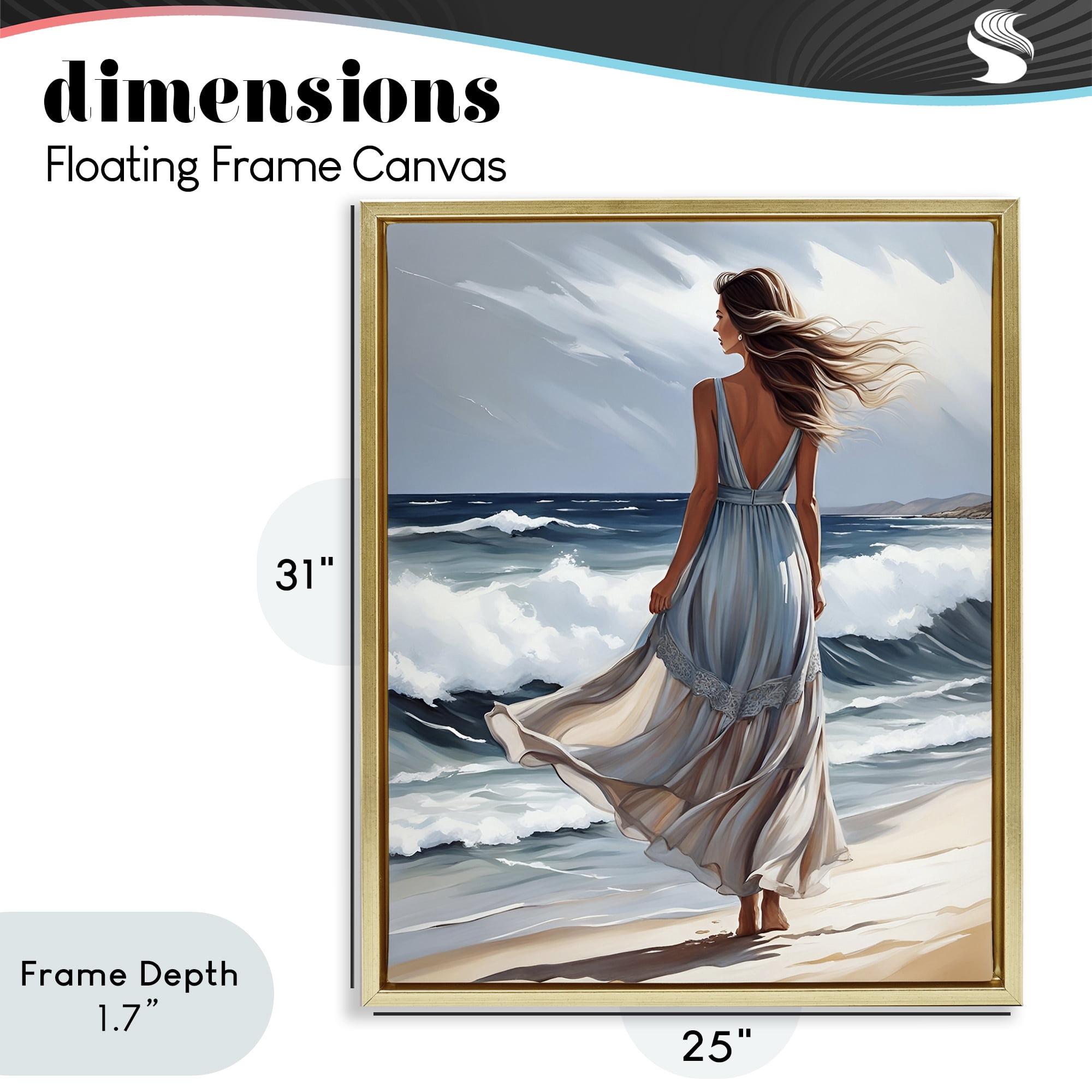 Stupell Industries Walk In The Waves Gold Framed Floater Canvas Wall Art, design by Tabz Jones