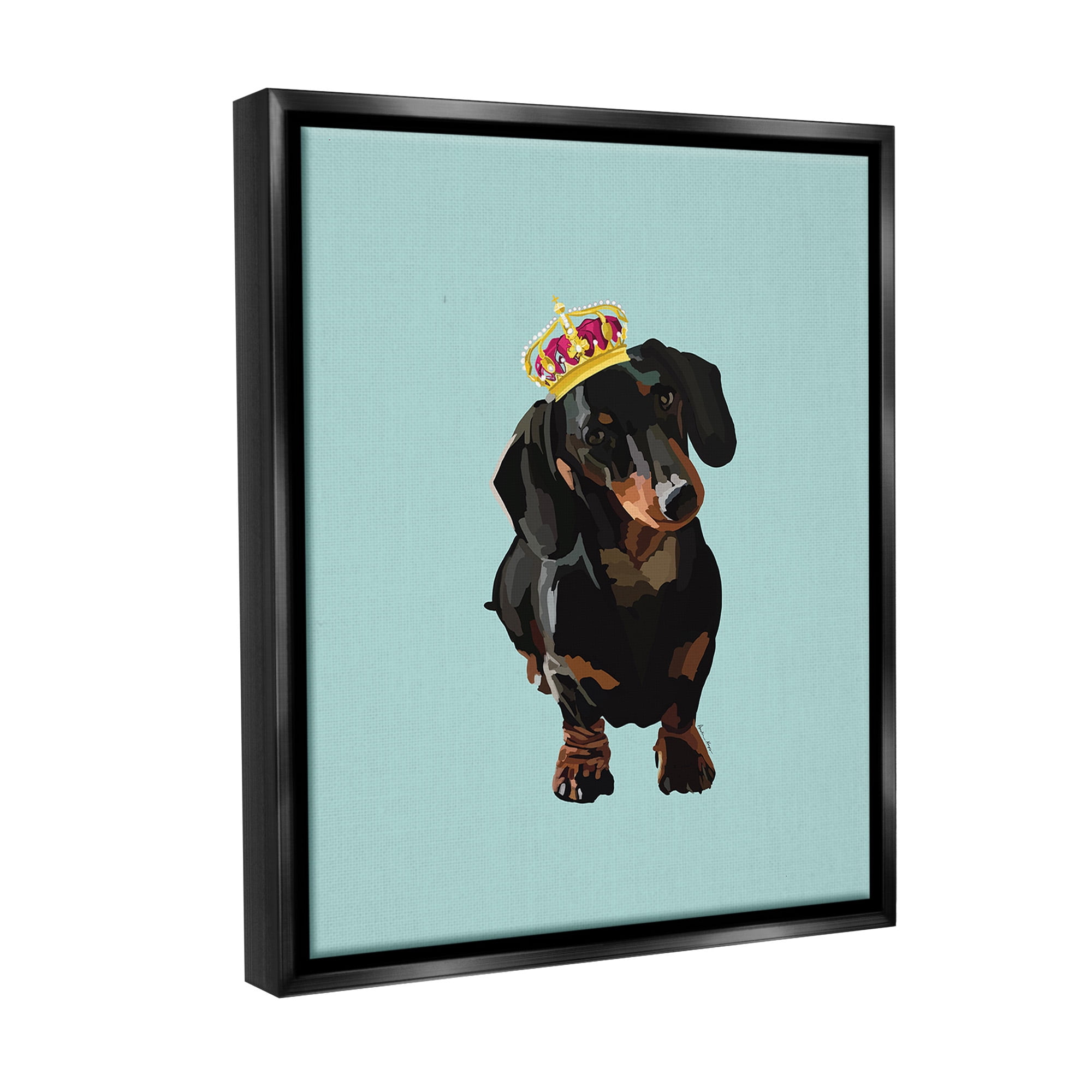 Stupell Industries Dachshund with Royal Crown Animals & Insects Painting Black Floater Framed Canvas Art Print Wall Art, 17 x 21