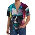 thumbnail image 7 of Lsque Modern Abstract Colorful Skull A print Men's Cuban Collar Short Sleeve Shirt Summer Beachwear Casual Button Down Fashionable Vacation Leisure Shirt-X-Large, 7 of 7