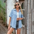 thumbnail image 5 of YTDSCS Womens Button Denim Shirts Short Sleeve Casual Blouses Tops Solid Lapel Jeans Shirt for Women's S -XL, 5 of 8