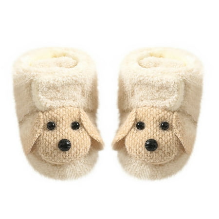 

Lovskoo Newborn Infant Toddler Baby Shoes Boys Girls Socks Shoes 0-2Years Solid Color Cartoon Dog Socks Keep Warm Plush Kids Soft Non-Slip Indoor Bootie First Walking Shoes Beige