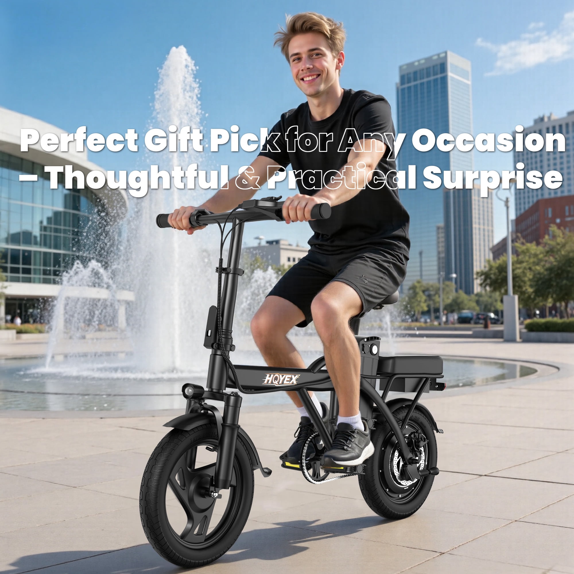 HQYEX HQ14PRO 500W Adult Electric Bicycle, 14 Inch Fat Tire Ebike with 48V 9Ah Rechargeable Battery, Max Speed 22MPH, Dual Brakes & Full Suspension, Adjustable Seat, Perfect for Commuting E Bike