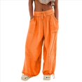 thumbnail image 3 of Pantalones Holgados Informales de Algodón para Mujer, de Pierna , con Costuras de Cordón y Bolsillos. Coral XXL, 3 of 8