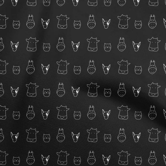 oneOone Polyester Spandex Black Fabric Cat & Cow For Kids Fabric For Sewing Printed Craft Fabric By The Yard 56 Inch Wide