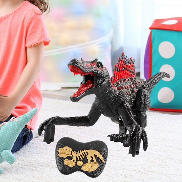 Luces de Juguete de Dinosaurio de Control Remoto Juguete de Desarrollo de Música Móviles, Mandíbu Abierta, Dinosaurio RC Elect Negro Macarena dinosaurio eléctrico