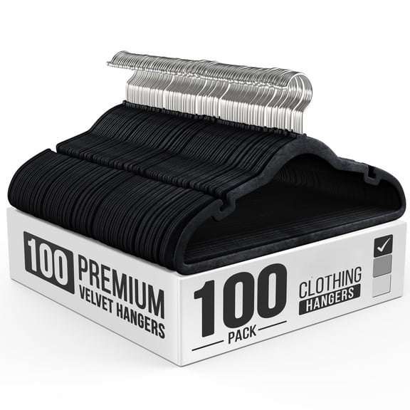 Optimized Title: Velvet Clothes Hangers, 100 Pack Slim Space Saving Adult Hangers with Shoulder Grooves, Non-Slip Standard Hangers for Shirts, Pants, Coats, Dresses and Suits