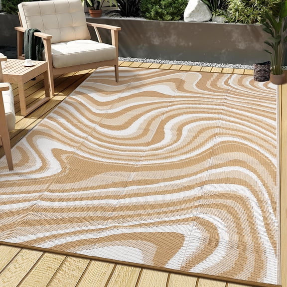 GIMMYFIVE 10'x20' Reversible Plastic Straw Indoor Outdoor Rug, Portable & Waterproof Patio Mat for Camping, Picnic, RV, Striped Design