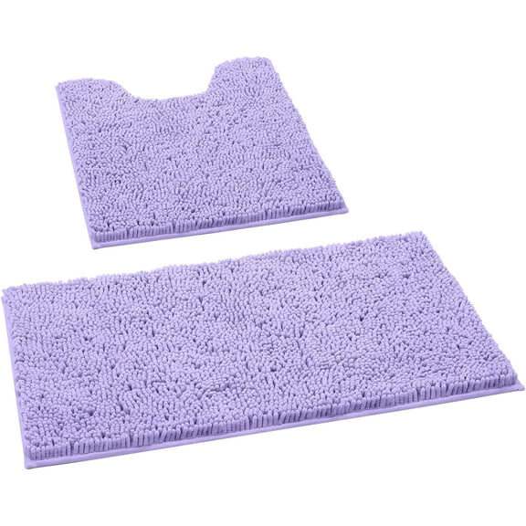 2 Pieces Bathroom Rugs, Ultra Soft Non Slip Absorbent Chenille Toilet Bath Mat Set (Lavender)