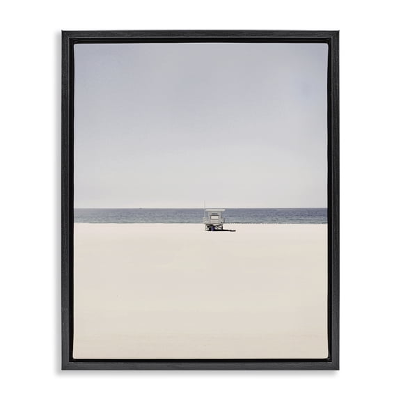 Stupell Industries Distant California Beach Hut Landscape & Nature Photography Black Floater Framed Canvas Art Print Wall Art, 17 x 21