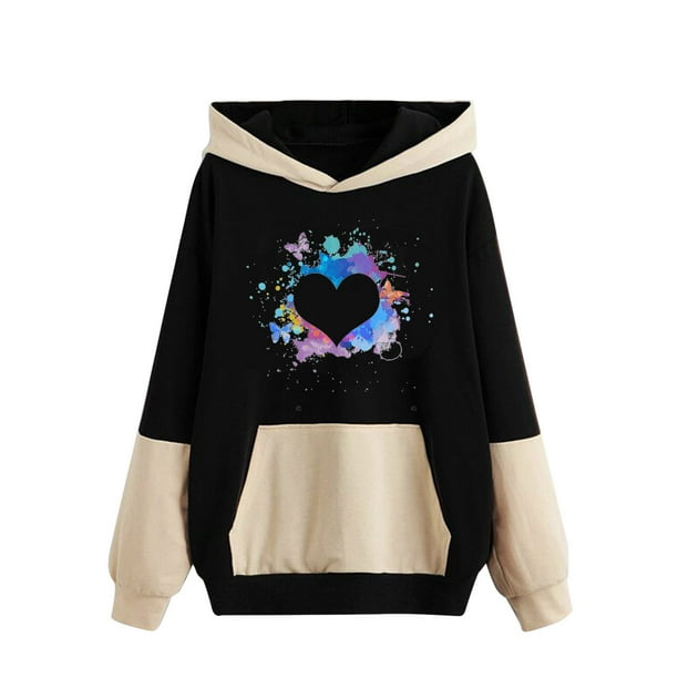 Gibobby Sudadera con capucha y cremallera Sudadera casual para mujer Colorblock con capucha Bolsillos con estampado colorido Sudadera con capucha (Negro, S)