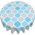 thumbnail image 3 of Grey Teal Round Tablecloth 60 Inch Ruitic Turquoise Blue Table Cloth Waterproof Fabric Farmhouse Modern Moroccan Checked Tablecloths Decorative for Holiday Party Wedding Picnic, 3 of 6