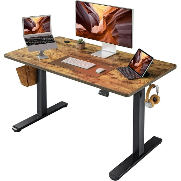 FEZIBO Electric Standing Desk Adjustable Height, 40 x 24 Inch Sit and Stand Desk, Home Office Desk, Ergonomic Workstation Computer Desk, Rustic Brown