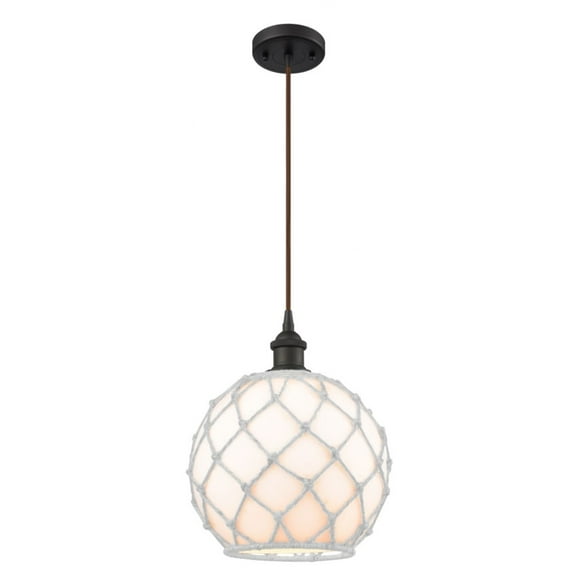 516-1P-OB-G121-10RW-LED-Innovations Lighting-Large Farmhouse Rope-3.5W 1 LED Mini Pendant in Industrial Style-10 Inches Wide by 13 Inches High Oil