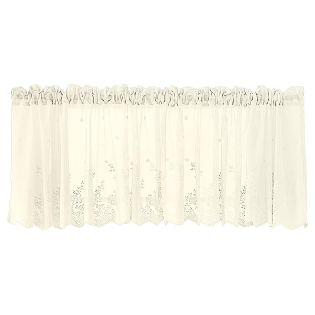 Embroidered Voile Cafe Valance Tiers for Home Kitchen Window Decor - Creamy 130x41cm