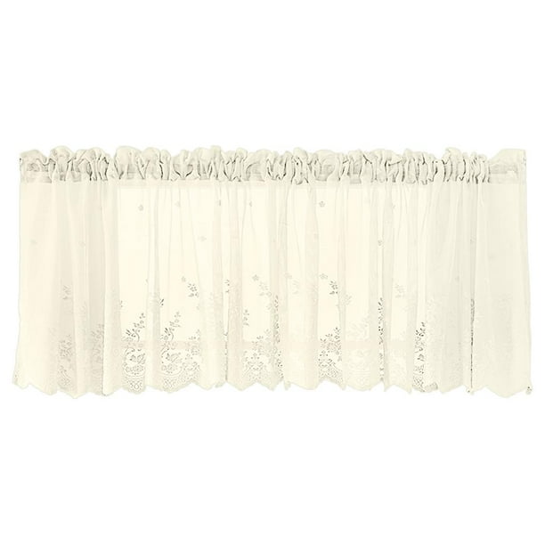 Conjunto de cortina de cocina semitransparente con bordado floral Cassandra y cenefa Cremoso 130x41cm