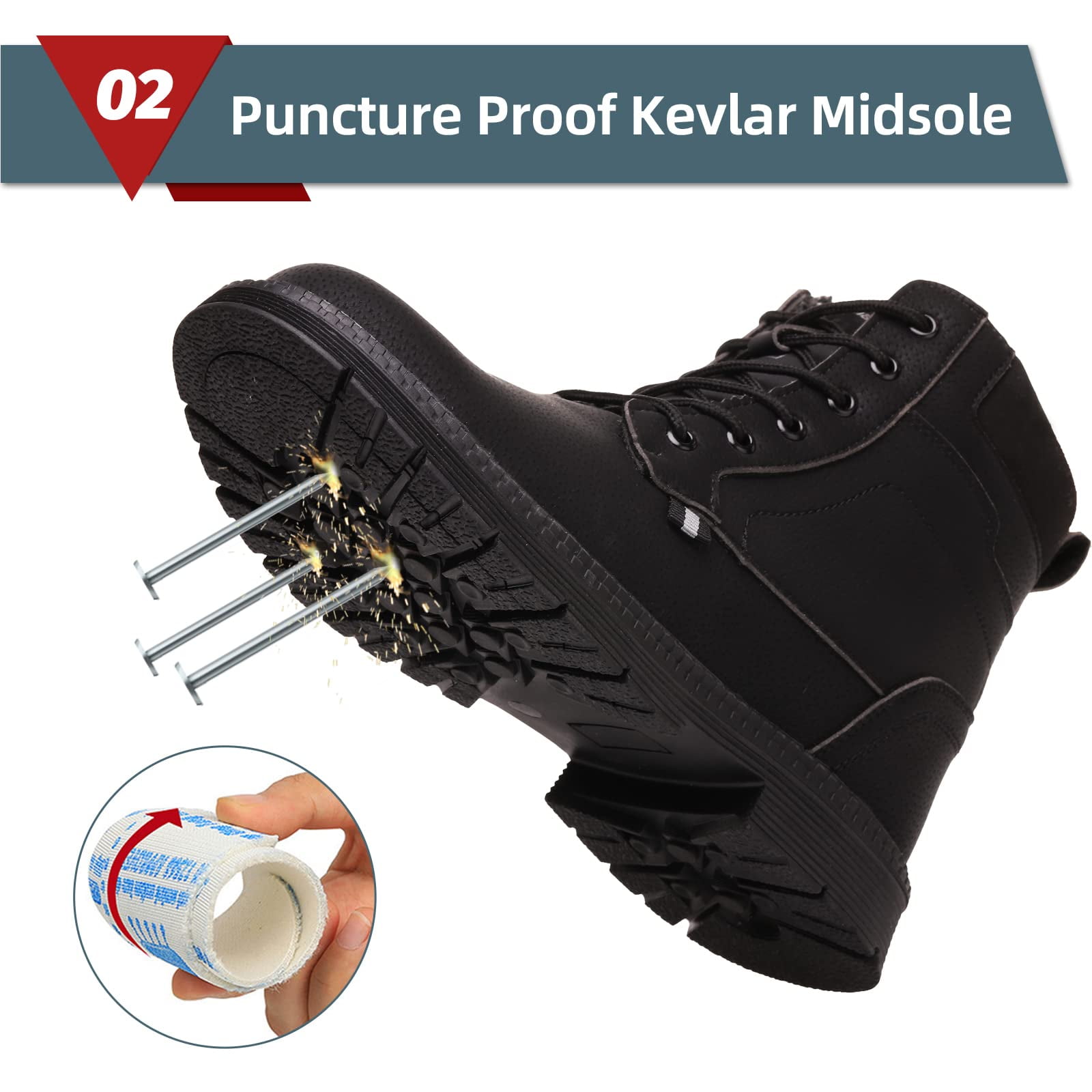 Men's Steel Toe, Memory Foam Safety Boots for Industrial Construction Work