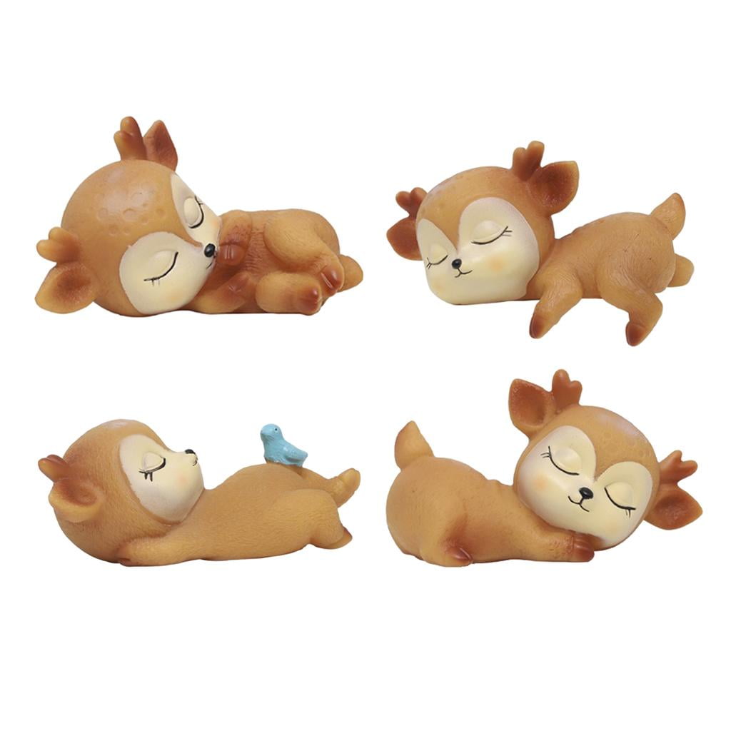 Pack of 4 Cute Fawn Baby Deer Sleeping Figurines Toys Desktop Ornaments Decor 