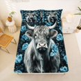 thumbnail image 5 of jejeloiu Blue Rose Highland Cow Full Size Sheets Kids,Floral Farm Print Bed Sheets,4pcs, 5 of 6