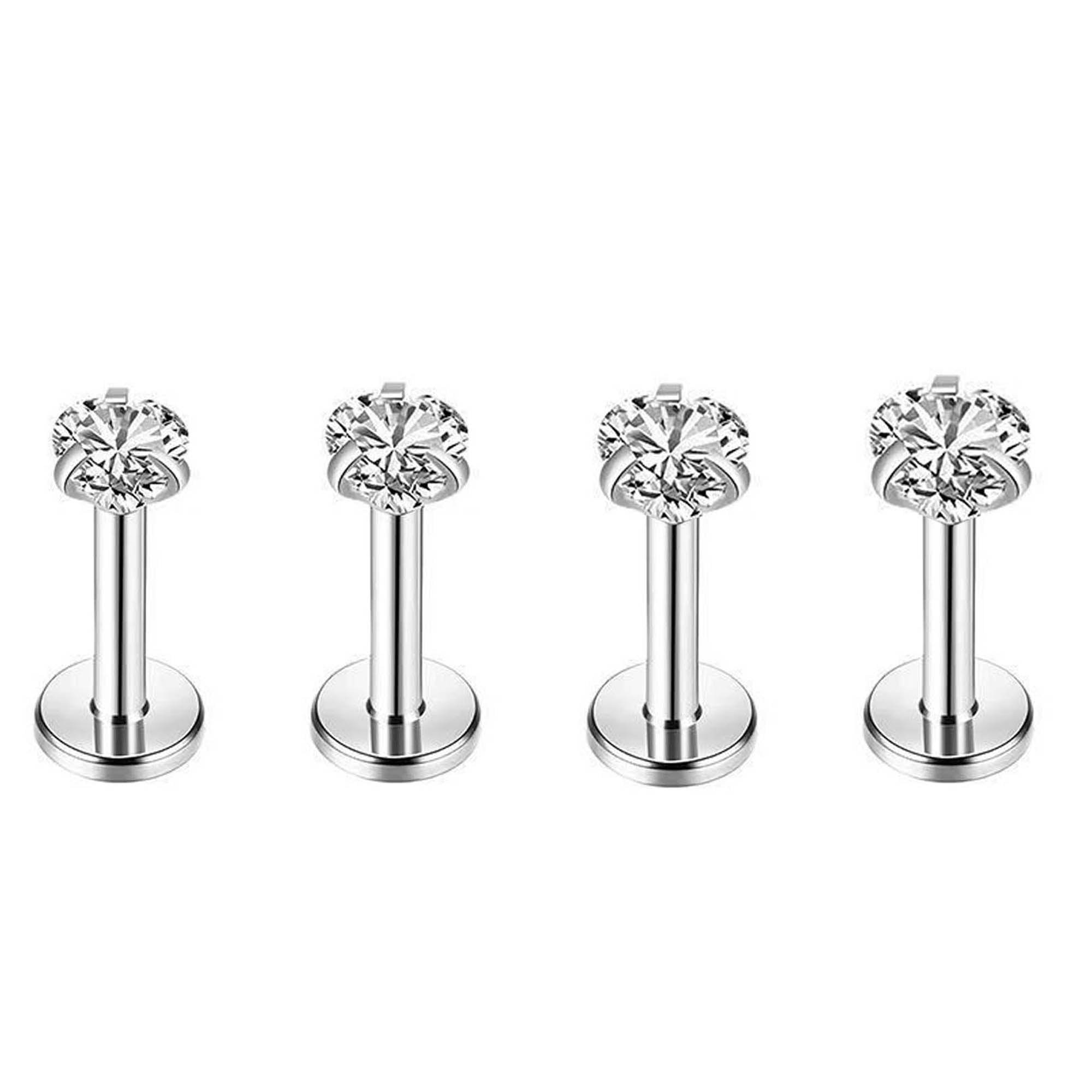 14K Gold Plated Threadless Nose Studs, 16G 316L Surgical Steel Push in Flat Back Studs, CZ Labret Lip Tragus Helix Nostril Piercing Jewelry for Women Men