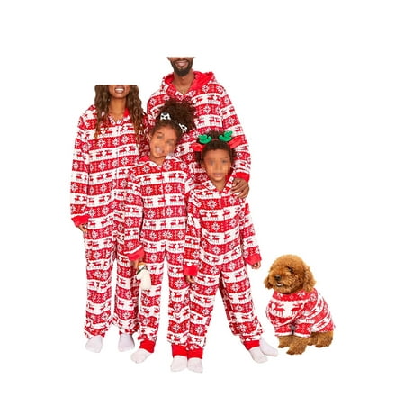 

Family Christmas Parent-Child Pajamas Set Long Sleeve Cartoon Elk Snowflake Pattern Zipper Hooded Jumpsuit Romper
