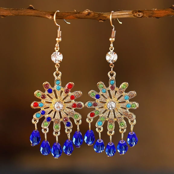 HomeKingdee Ethnic Style Sparkling Flower Earrings for Women - Unique Dangle Earrings for Holiday Christmas Parties Gifts and Daily Jewelry