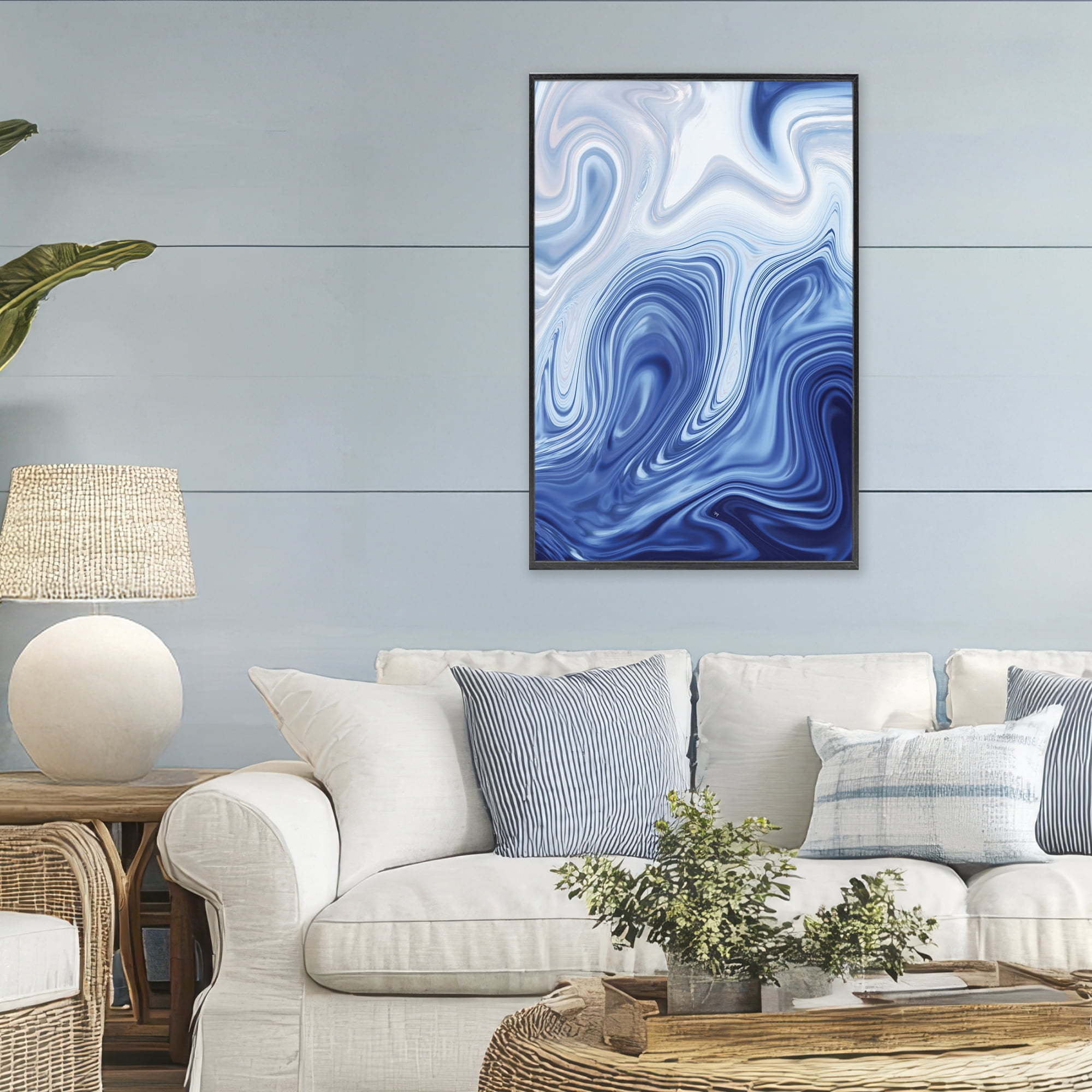 Stupell Industries Blue Marble Fluidity Black Framed Giclee Art, design by Martina Pavlova