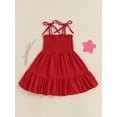 thumbnail image 5 of Loicainy Toddler Kids Girls 4th of July Dress 12 18 24 Months 2T 3T 4T 5T 6T Sleeveless Tie Shoulder Letter Embroidery Smocked Dresses for Independence Day, 5 of 8