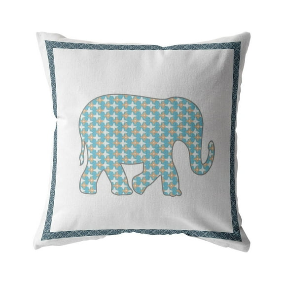 Light Elephant Indoor/Outdoor Fabric Pillow -Light Blue Gold White  18x18