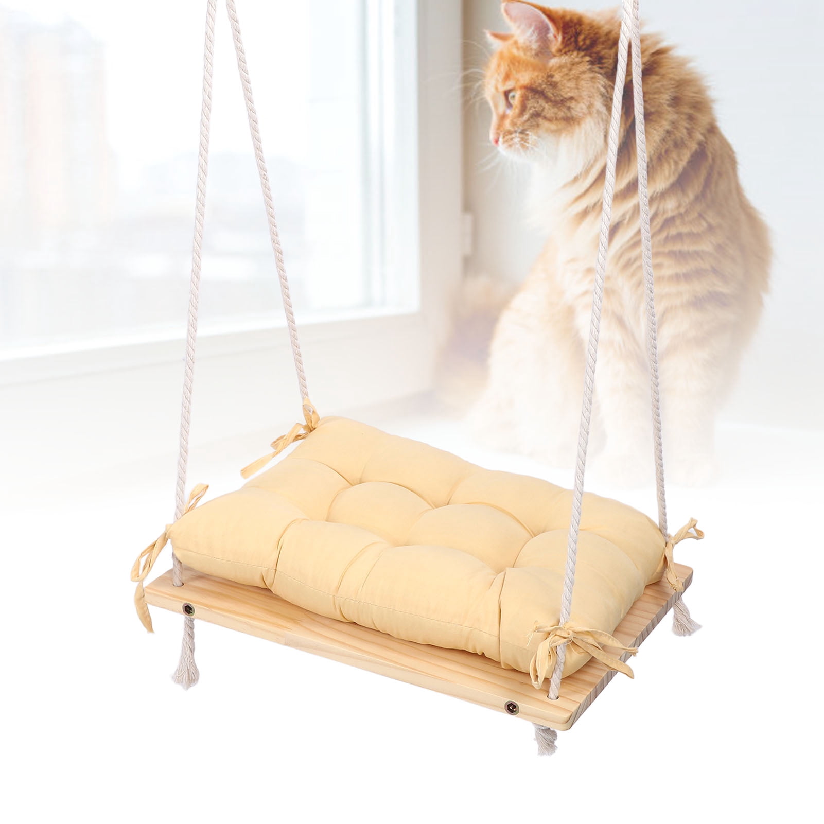 BIMZUC Cat Window Perch Sturdy Wooden Window Mounted Cat Hammock Pet Resting Seat Space Saving Bed for Indoor Cats, Breathable Fabric Resting Shelf, Easy Assembly, Supports Large Cats, 18.11 inches