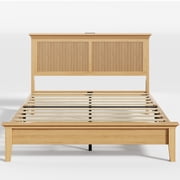 Fluest Queen Solid Wood Bed Frame with High Headboard and Charging Station, Natural Finish